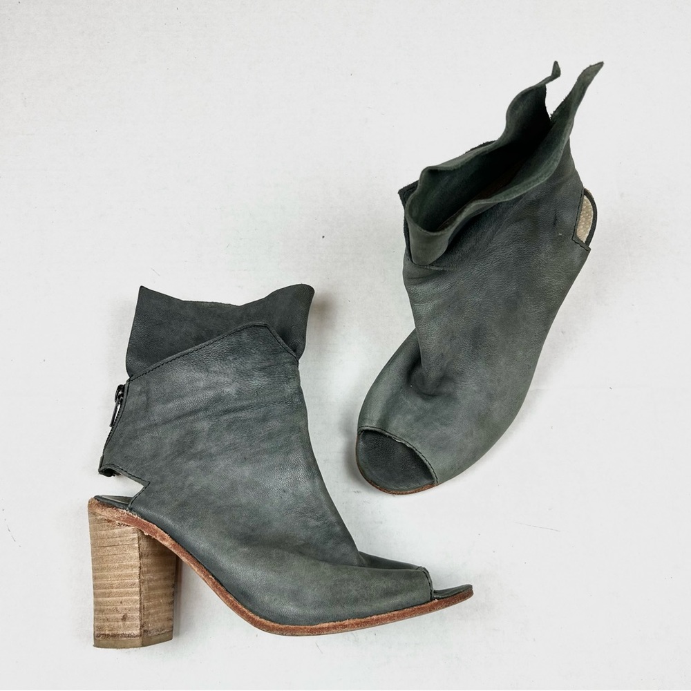 Free People Golden Road Gray Peep Toe Leather Ankle Boots